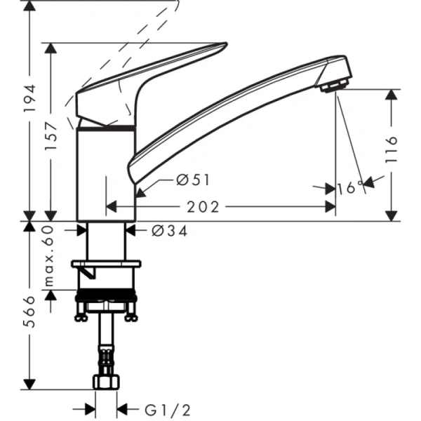 смеситель для кухни hansgrohe logis m31 71830000, хром