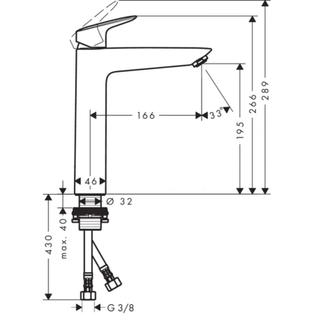 смеситель для раковины-чаши 190 без донного клапана hansgrohe logis 71091000