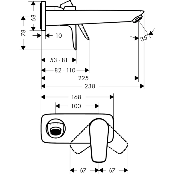 смеситель hansgrohe talis e 71734700 для раковины, настеный, излив: 22.5 см, внешняя часть, без донного клапана, матовый белый
