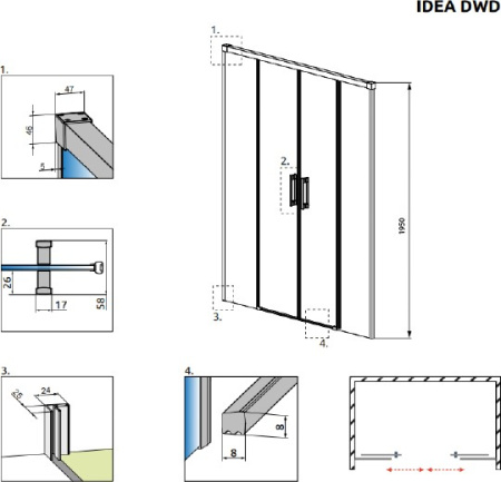 душевая дверь radaway idea dwd 180 387128-01-01 прозрачное