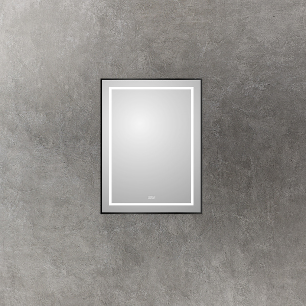 зеркало belbagno kraft 60 spc-kraft-600-800-led-tch-warm-nero с подсветкой черное с сенсорным выключателем и подогревом