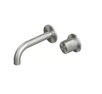 Смеситель Quadro design Stereo 16 13T.00 AS для раковины, однорычажный, настенный, встраиваемый, высота 11.5 см, вынос излива 19 см, без донного клапана, нержавеющая сталь, сталь брашированная