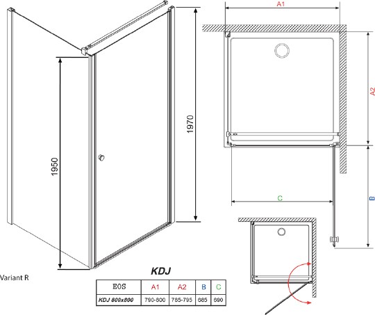 душевой уголок radaway eos kdj 80 прозрачное стекло r