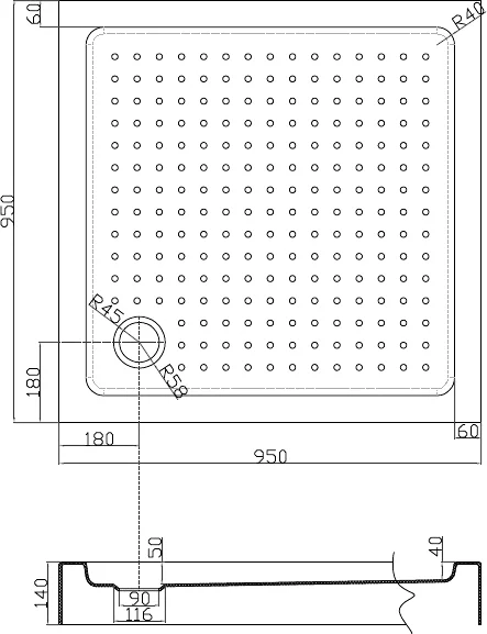 акриловый поддон 95x95 см cezares tray-a-a-95-15-w