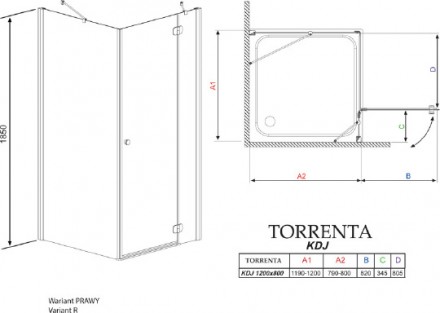 душевой уголок radaway torrenta kdj 120 r×80 прозрачное