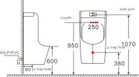 писсуар настенный santiline sl-6003, функция электронного смыва, цвет белый