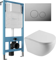 Комплект 3 в 1 Унитаз подвесной STWORKI Скаген SK-09up безободковый, с микролифтом + Инсталляция Aqueduto Tecnica TEC01 + Кнопка Circulo CIR0100 цвет хром
