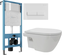 Комплект Унитаз подвесной DIWO Углич 0710 + Инсталляция Aqueduto Tecnica TEC01 + Кнопка Retangulo RET0110 европейский белый