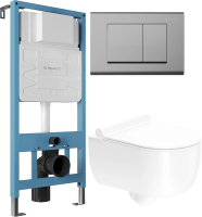 Комплект 3 в 1 Унитаз подвесной STWORKI Ольборг HCOLB1700SC безободковый, с микролифтом + Инсталляция Aqueduto Tecnica TEC01 + Кнопка Quadrado QUA0100 цвет хром