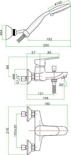 смеситель для ванны с душем fiore kevon 81cr8150