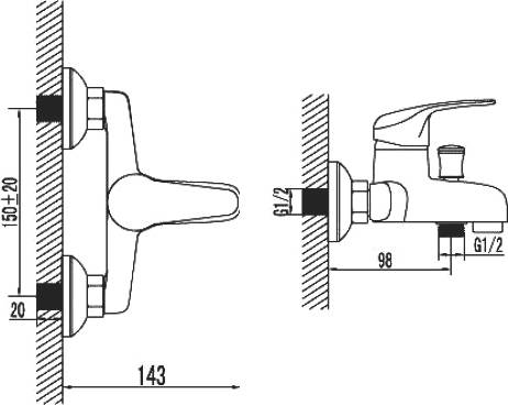 смеситель для ванны с душем dorff f8610000