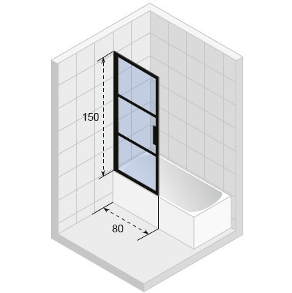 шторка на ванну riho grid gb501 80 g004047121 (gbb5080002) r профиль черный стекло прозрачное