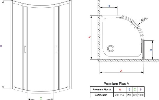 душевой уголок radaway premium plus a 80×80 30413-01-01n прозрачное