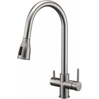 Смеситель для кухни Paulmark Lange La214212-BS с подключением к фильтру, выдвижным изливом, нержавеющая сталь