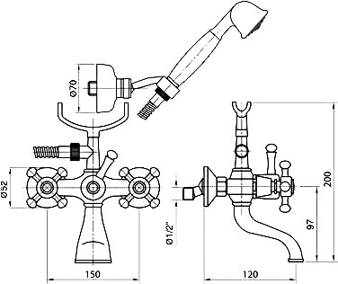 смеситель для ванны с душем bugnatese lady 902br бронза