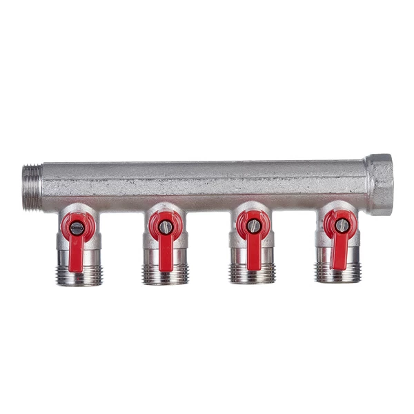 коллектор henco 3/4 вр(г) х 4 выхода 3/4 нр(ш) ек х 3/4 нр(ш) с шаровыми кранами, vb050504-rood