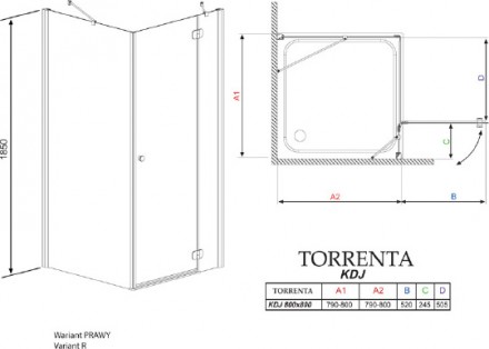 душевой уголок radaway torrenta kdj 80 r×80 графитовое