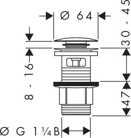 донный клапан hansgrohe flowstar 50105000 для раковины, с переливом, клик клак, хром