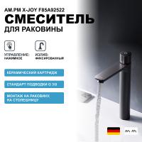 Смеситель для раковины AM.PM X-Joy F85A92522 нажимной TouchReel, высокий, цвет черный матовый