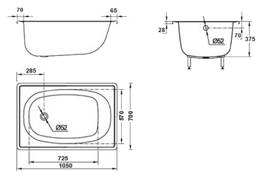 стальная ванна blb europa mini b15e 105x70 без гидромассажа