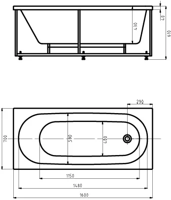 акриловая ванна aquatek оберон 160х70 obr160-0000041 без гидромассажа с фронтальной панелью с каркасом (разборный) со слив-переливом (справа)