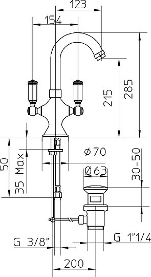 смеситель для раковины bossini liberty z001301.021 золото