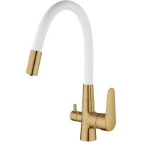 Смеситель для кухни Esko CoraL CL03GW с подключением к фильтру, гибким изливом, золотой матовый/белый