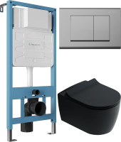 Комплект 3 в 1 Унитаз подвесной STWORKI Ноттвиль SETK3104-2616 черный + Инсталляция Aqueduto Tecnica TEC01 + Кнопка Quadrado QUA0100 цвет хром