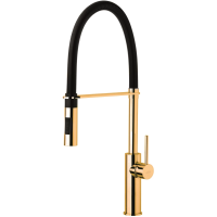 Смеситель Paffoni Light LIG179HGNO для кухни, гибкий излив, душ, золотой|черный матовый