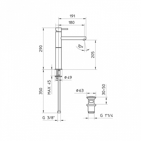 смеситель для раковины bossini oki z005303.073 черный матовый