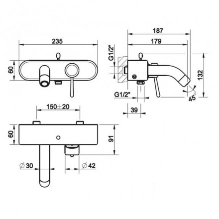 смеситель для ванны с душем gessi goccia 33613#299