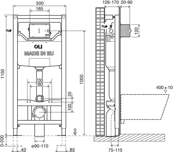 система инсталляции для унитазов oli eco oli 120 eco sanitarblock pneumatic