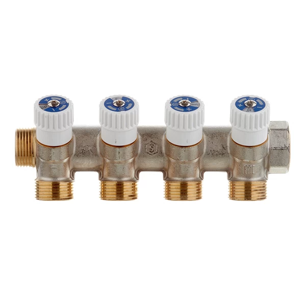 коллектор stout 3/4 вр(г) х 4 выхода 3/4(ек) х 3/4 нр(ш) регулирующий (smb 6851 343404)