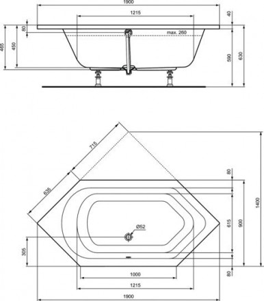 акриловая ванна ideal standard hotline k275501 190х90 см