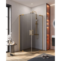 Душевой уголок Cezares Slider SLIDER-AH-2-70/80-80/90-GRIGIO-BORO 80-90x70-80 см, профиль золотой матовый, стекло графитовое