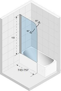 шторка для ванны riho novik z107 gzt9300075(g003043120), 150 x 75 см, универсальная