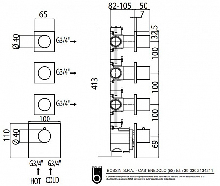 смеситель для душа bossini oki z031205.021 (внешняя часть), золото