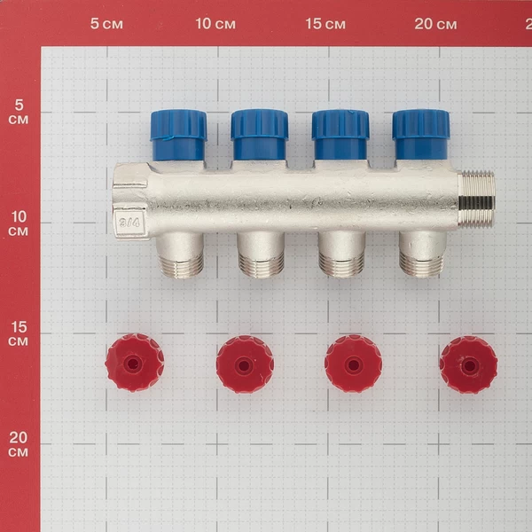 коллектор valtec 3/4 вр(г) х 4 выхода 1/2 нр(ш) х 3/4 нр(ш) регулируемый (vtc.560.n.0504)