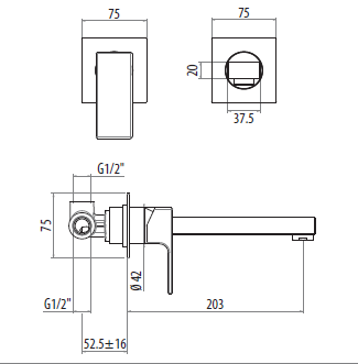 смеситель для раковины gattoni kubik 2537/25c0 цвет хром