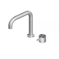 Смеситель Quadro design Source 12 07 AS для раковины, однорычажный, на раковину/столешницу, высота 17.2 см, вынос излива 15 см, без донного клапана, сталь шлифованная/брашированная (Steel Brushed)