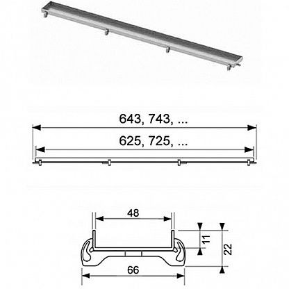 решетка декоративная tece tecedrainline plate 600870, основа для плитки, нержавеющая сталь