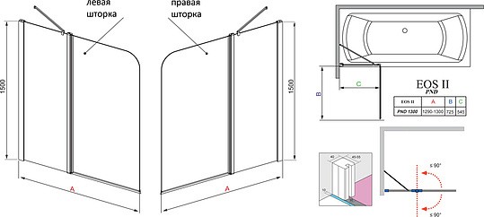 шторка для ванны radaway eos ii pnd 130 l прозрачное