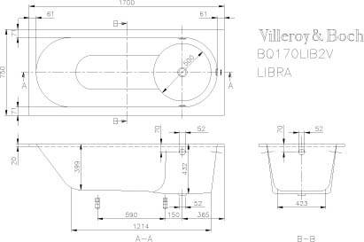 квариловая ванна villeroy & boch libra ubq170lib2v-01 170x75 см