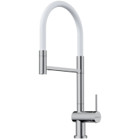 Смеситель Omoikiri Kanto 2 Plus-SB 4994450 для кухни, гибкий излив, с подключением к фильтру, белый/нержавеющая сталь