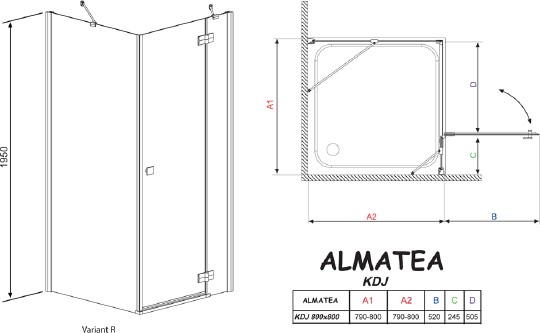 душевой уголок radaway almatea kdj 80 r×80 прозрачное