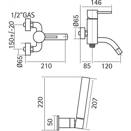 смеситель для ванны с душем huber lynox lx000124d1