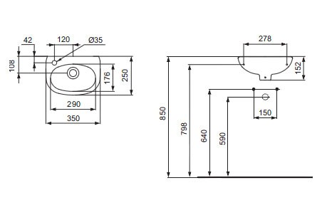 раковина подвесная ideal standard ecco w407501 l 35 см