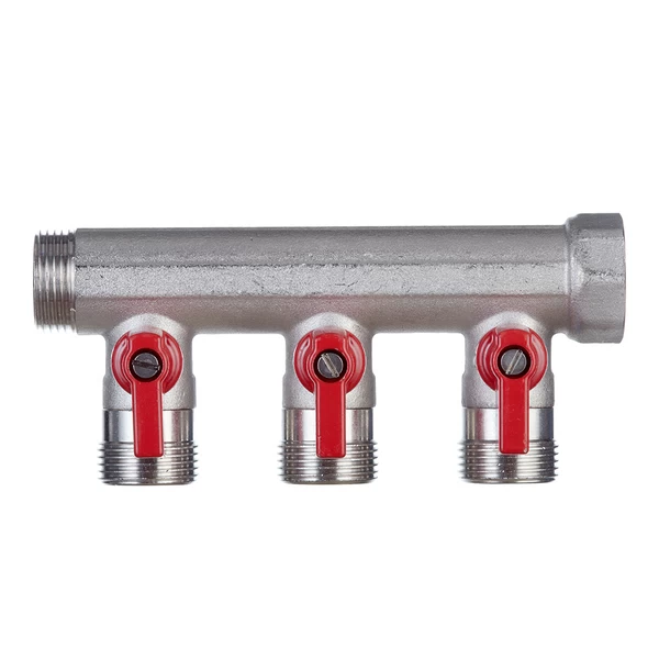 коллектор henco 3/4 вр(г) х 3 выхода 3/4 нр(ш) ек х 3/4 нр(ш) с шаровыми кранами, vb050503-rood