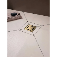 Трап BERGES водосток напольный ZENTRUM Norma 150*150 нержавеющая сталь, золото глянец, S-сифон вертикальный