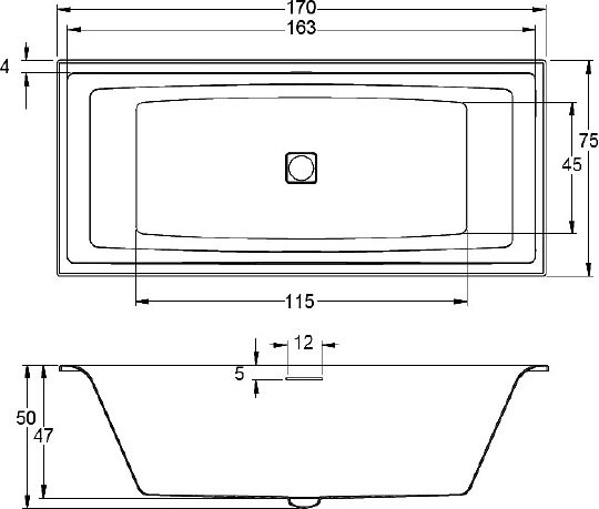 акриловая ванна riho still square 170x75 b100001005 (br0200500000000) без гидромассажа